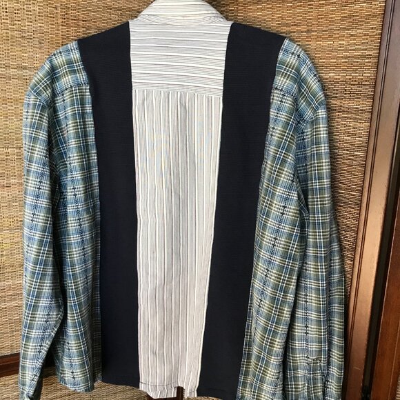 Mixed Prints Button-Down Shirt, Size L to XL: Upcycled Unisex Patchwork Boho Top - Picture 10 of 15